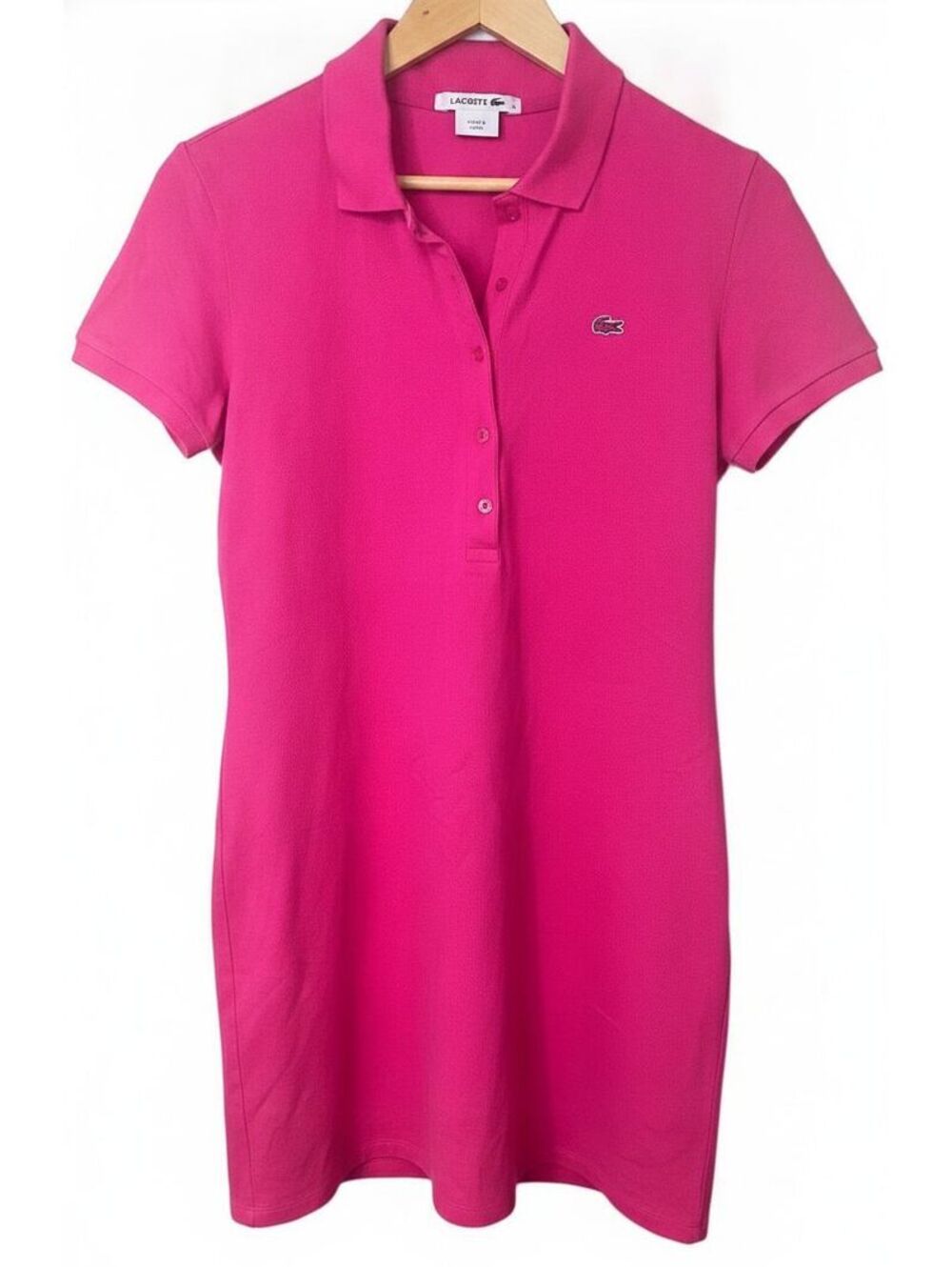 Lacoste Pink Pique Polo Dress Preppy Tennis Golf Mini Stretch Cotton 38 Small